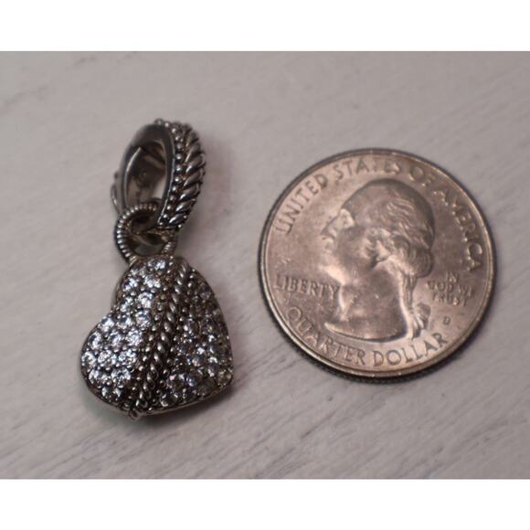 Judith Ripka Sterling Silver CZ Puffy Heart Pendant 7.3G / 1.1in - Picture 4 of 5